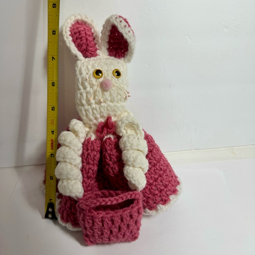 Handmade crochet bunny rabbit. Adorable rabbit wearing a flouncy pink dress. - Picture 5 of 9